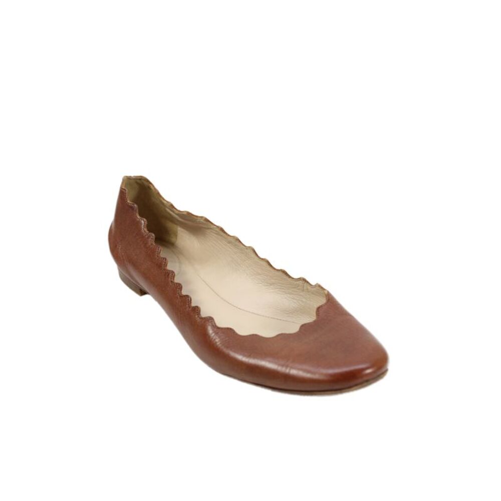 Chloe Womens Leather Scalloped Ballet Flats Brown Size 8